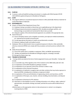 Fillable Online Sample Bloodborne Pathogens Exposure Control PlanSample ...