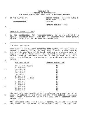 ADDENDUM TO RECORD OF PROCEEDINGS AIR FORCE BOARD FOR ...