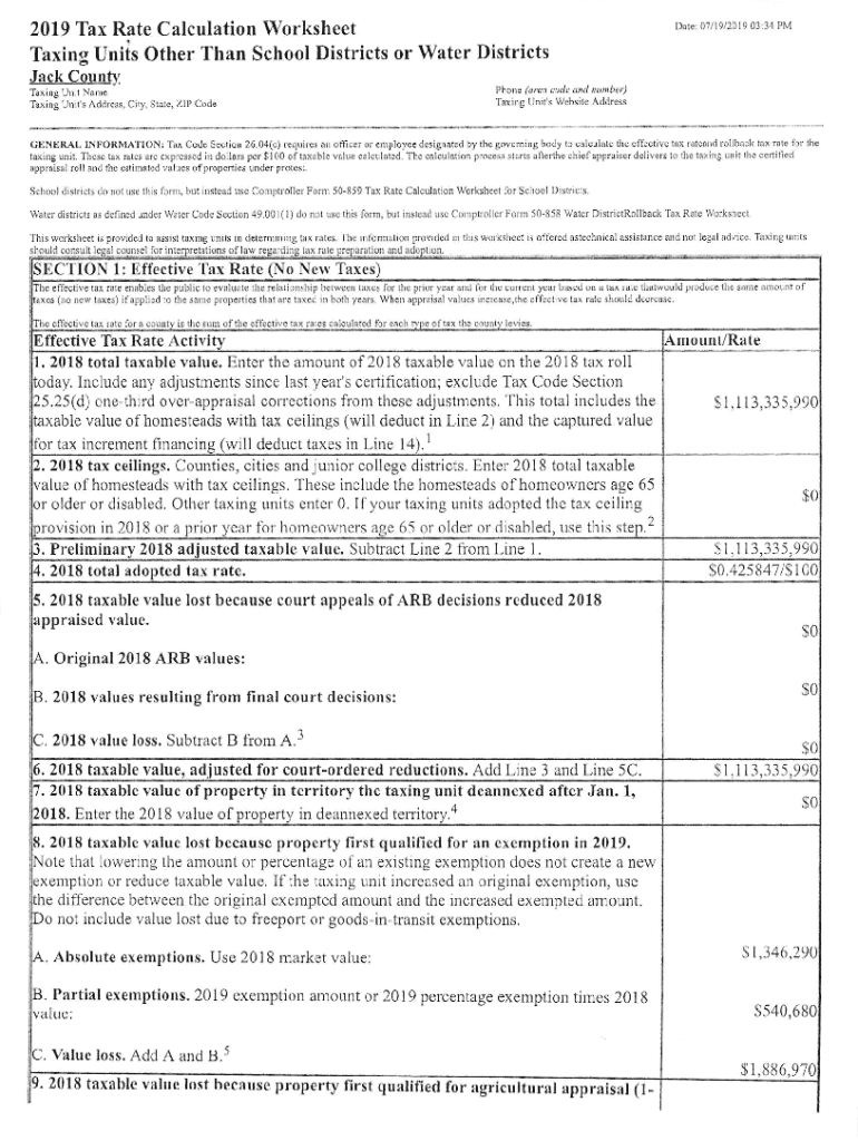 Fillable Online 2021 Tax Rate Calculation Worksheet Dawson County