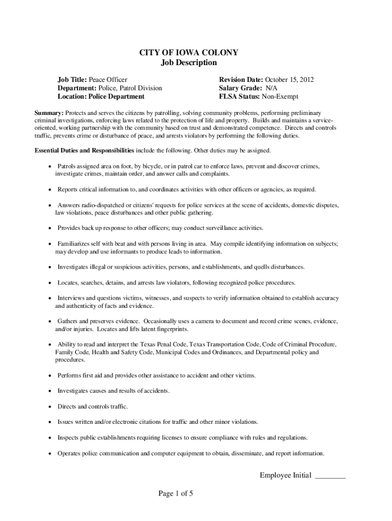 Fillable Online Police Department near Iowa Colony, TX Better Business