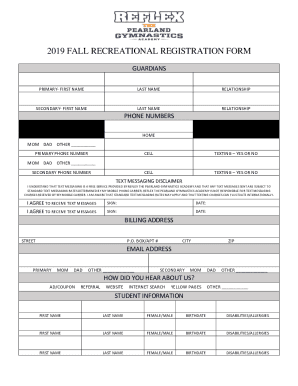 Fillable Online Fillable Online 2019 SPRING RECREATIONAL REGISTRATION
