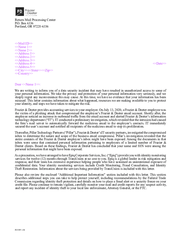 Fillable Online We Are Writing To Inform You Of A Data Security fillable-online-we-are-writing-to-inform-you-of-a-data-security