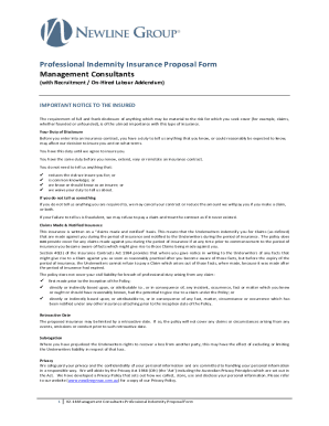 Fillable Online Professional Indemnity Insurance Proposal Form Fax  