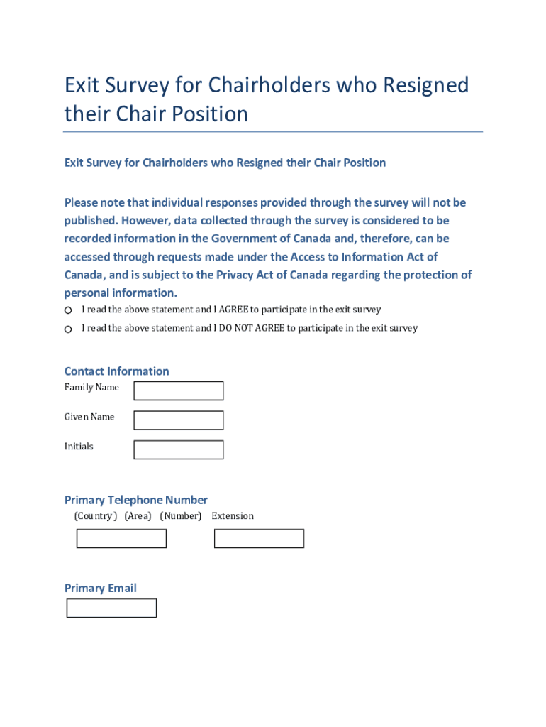 Exit Survey for Chairholders who Resigned their Chair Position Preview on Page 1