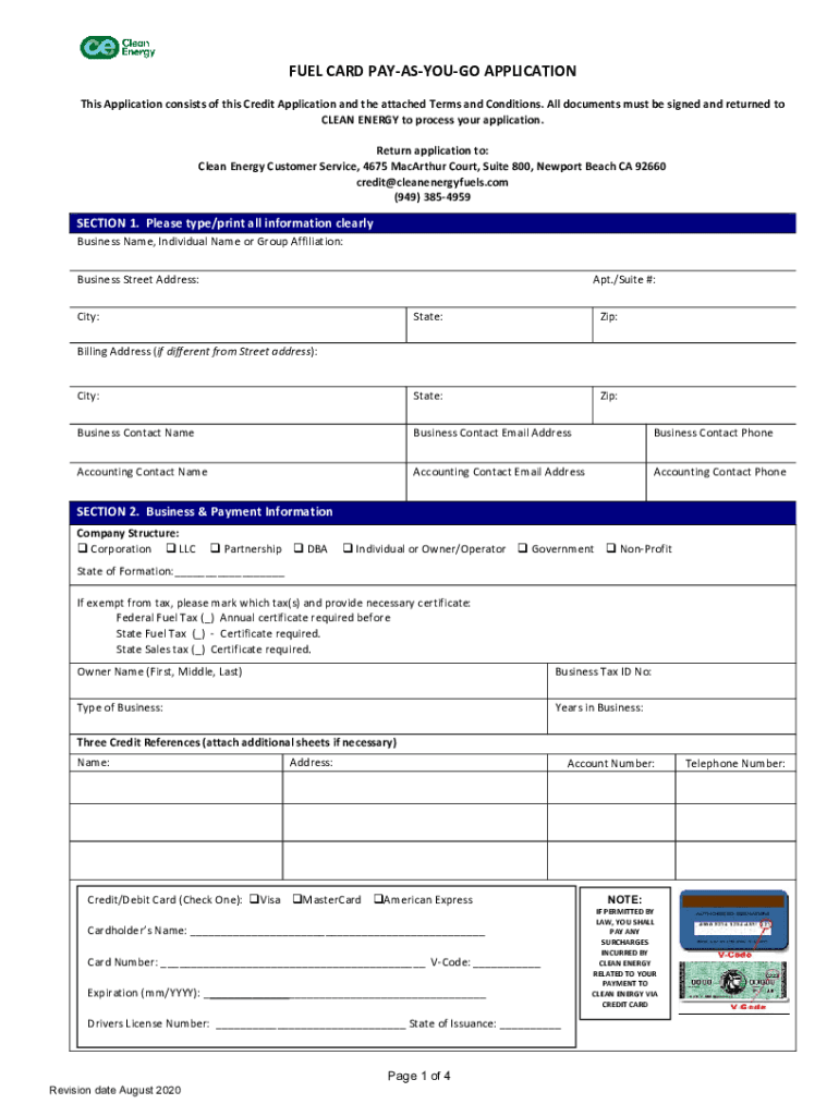 FUEL CARD PAY-AS-YOU-GO APPLICATION Preview on Page 1