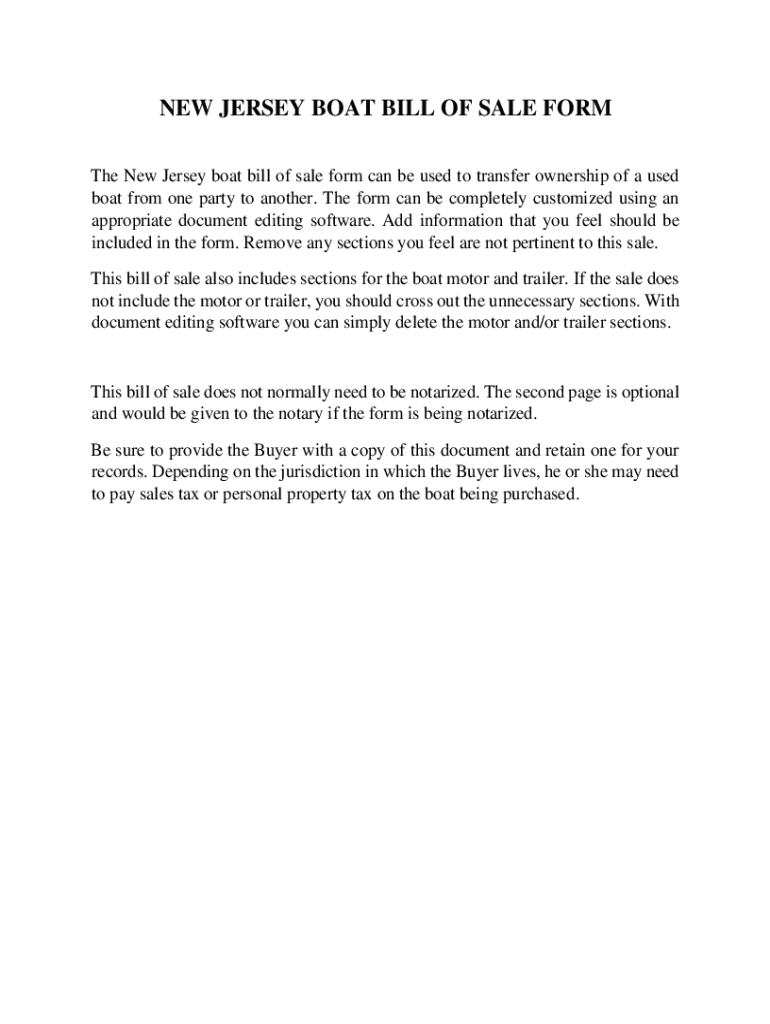 Fillable Online New Jersey Bill of Sale NJ Bill of Sale Form Templates
