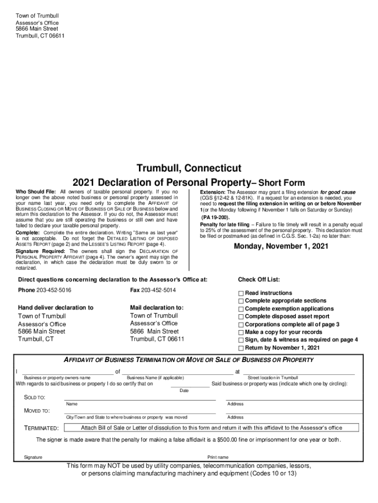 Fillable Online Trumbull Tax Assessor Trumbull opening hours 5866 Main