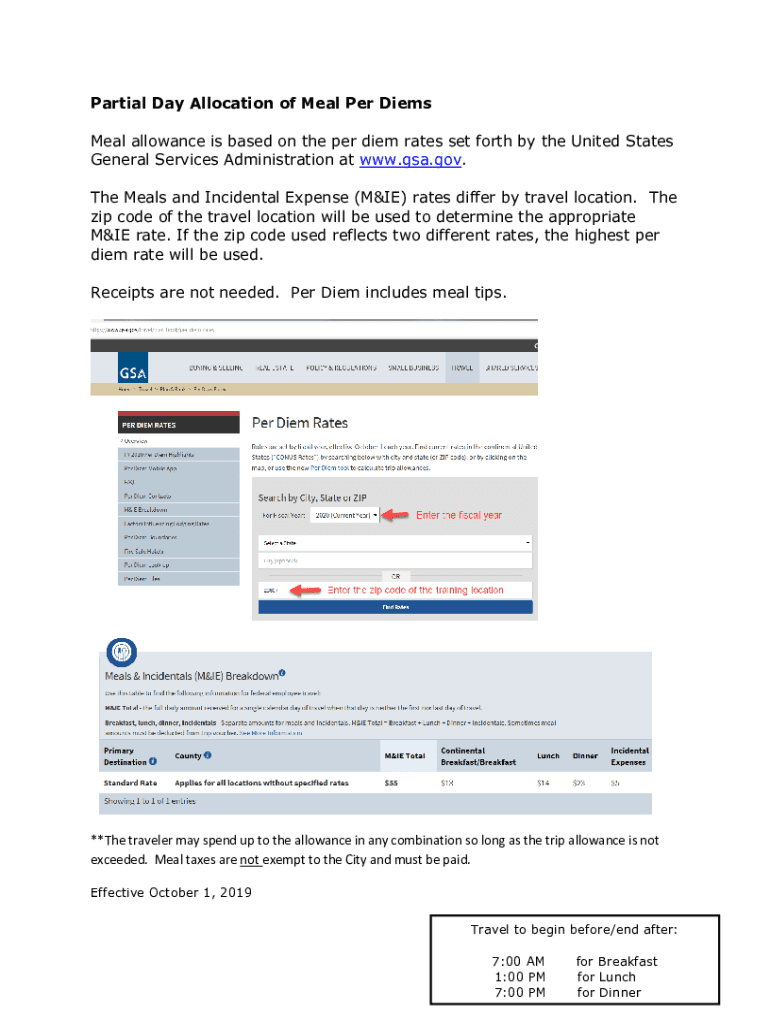 Fillable Online Partial Day Allocation of Meal Per Diems Meal allowance is based ... Fax Email ...