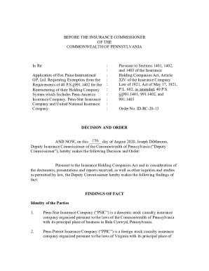 www.insurance.pa.govCompaniesIndustryActivityOF THE COMMONWEALTH OF PENNSYLVANIA In Re: Application of ...