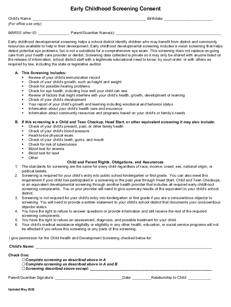 DocHub 567415875--Early-ChildhoodFillable Online Early Childhood Screening Consent Early Preview on Page 1