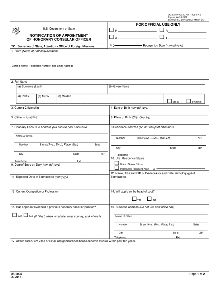 fill ionotification-of-appointment-of-honoraryFillable NOTIFICATION OF APPOINTMENT OF HONORARY CONSU Preview on Page 1