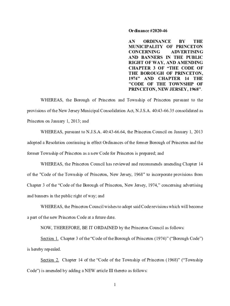 Fillable Online Ordinance #2020-46 AN ORDINANCE BY THE MUNICIPALITY OF ...