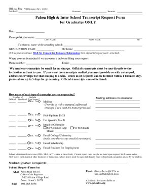 High School Transcript Request Form