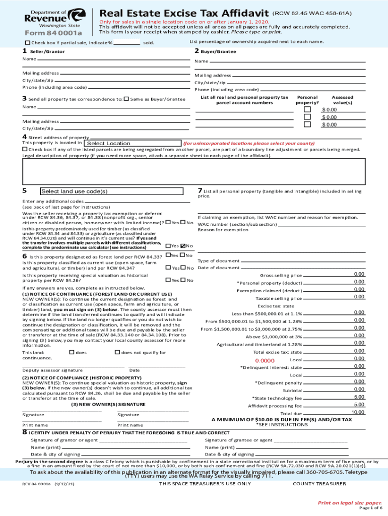 Fillable Online dor wa Real Estate Excise Tax Affidavit (RCW 82.45 WAC