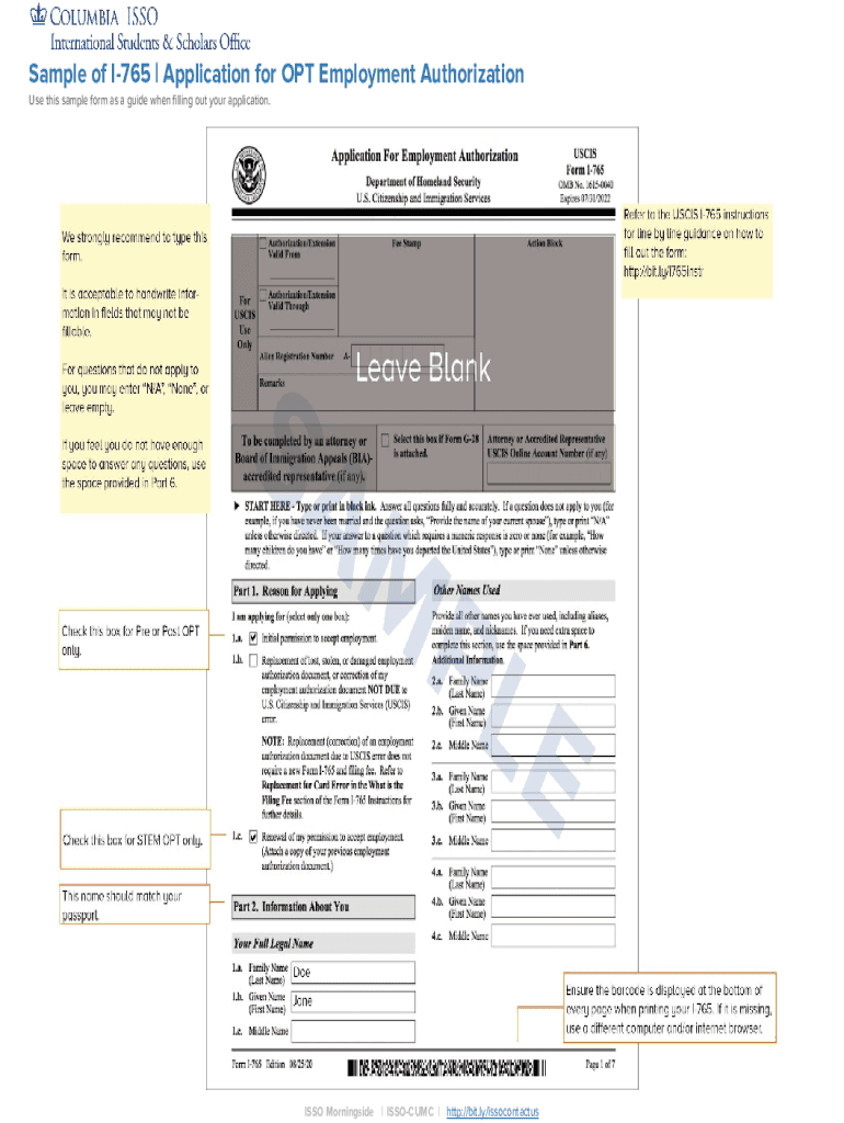 i 765 application employment form Preview on Page 1