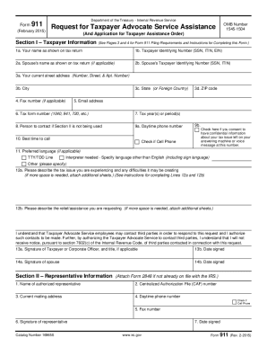 Fillable Online Form911 (Rev. 2-2015). Request for Taxpayer Advocate ...