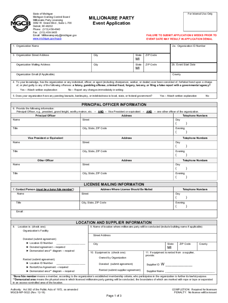 MILLIONAIRE PARTY QUALIFICATION FORM - michigan Preview on Page 1