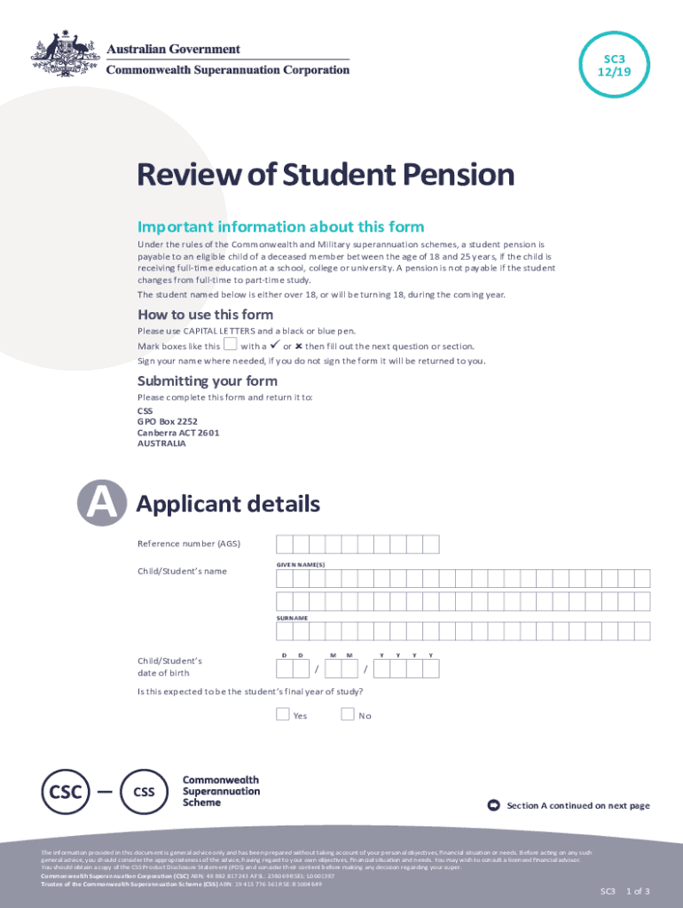 Fillable Online SC3 Review of Student Pension SC3 Review Preview on Page 1