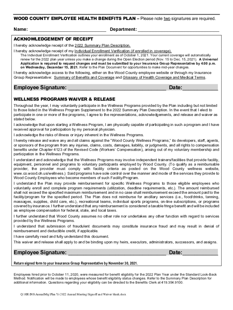 Fillable Online www.woodcountyohio.govemployeeinsuranceWOOD COUNTY