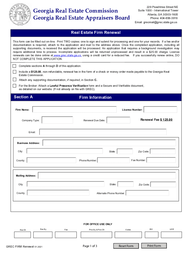 Fillable Online grec state ga 229 Peachtree Street NE Real