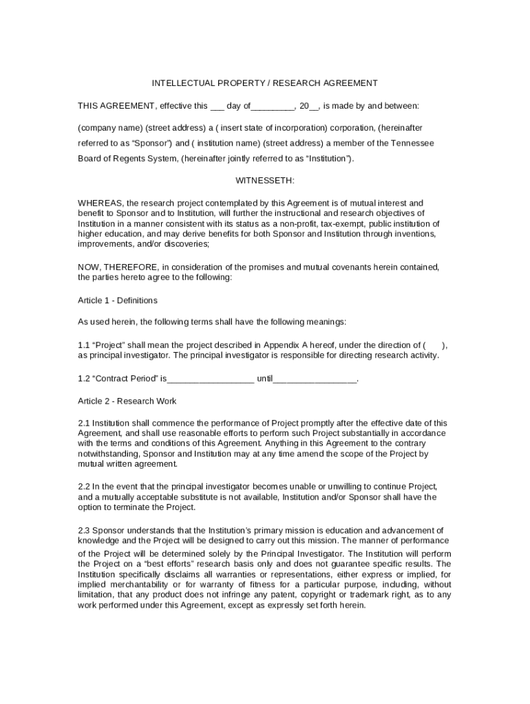 SAMPLE CONTRACT RESEARCH AGREEMENT between an R&D ... - policies tbr ...