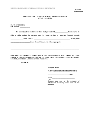 Fillable Online Subcontractor Lien Release Form - Fill Out and Sign ...