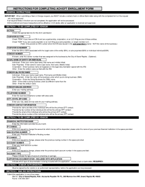 Fillable Online INSTRUCTIONS FOR COMPLETING ACH/EFT ENROLLMENT FORM Fax ...