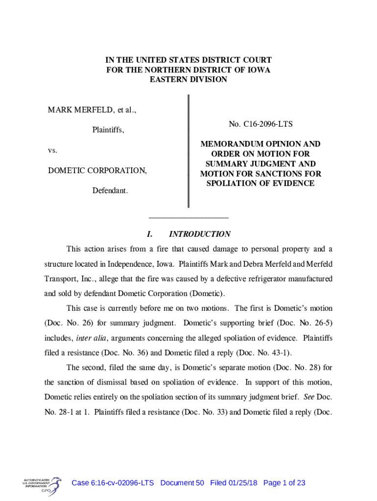 Fillable Online Merfeld 04 summary judgment and spoliation order LTS