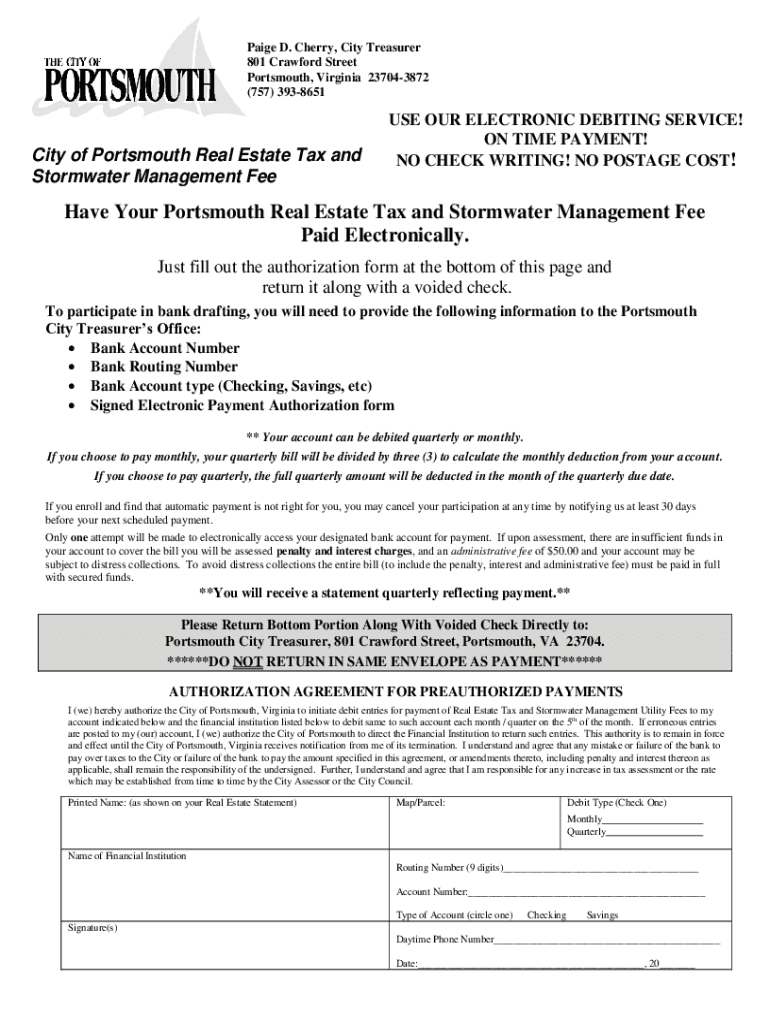Fillable Online Have Your Portsmouth Real Estate Tax and Stormwater