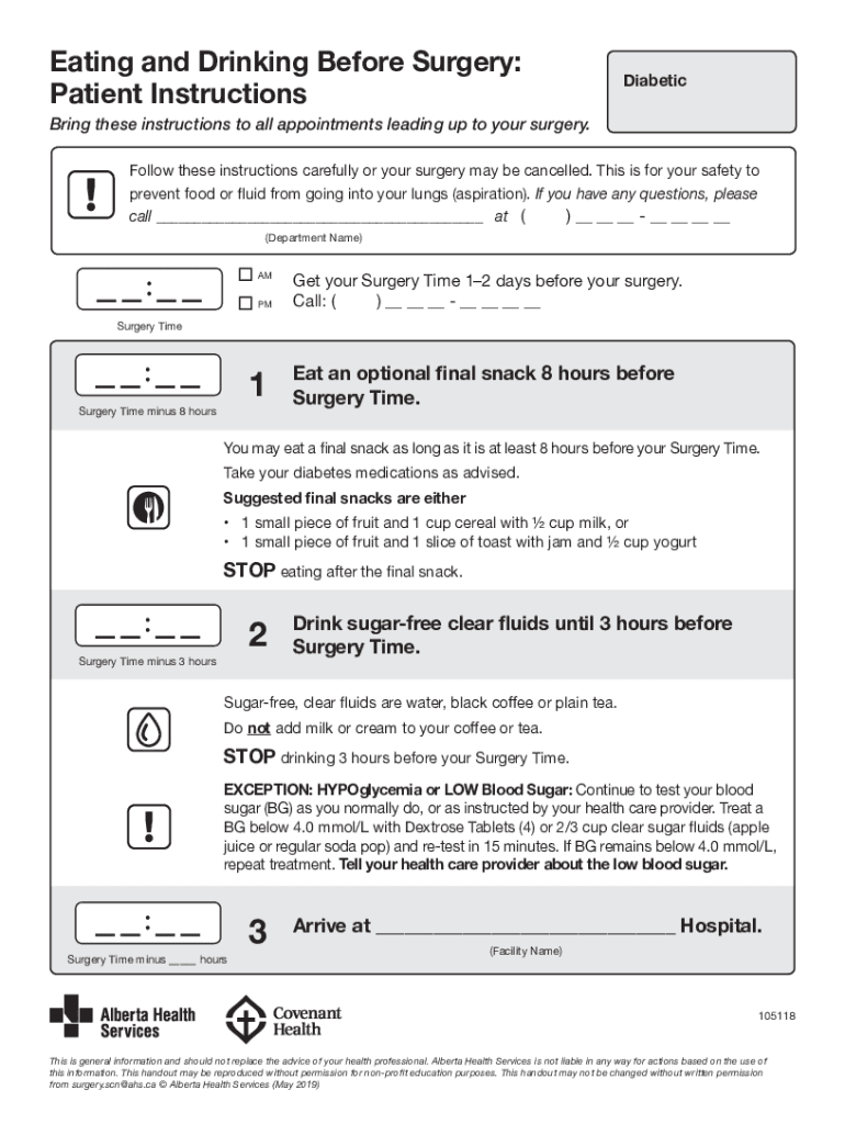 Fillable Online Eating and Drinking Before Surgery Patient