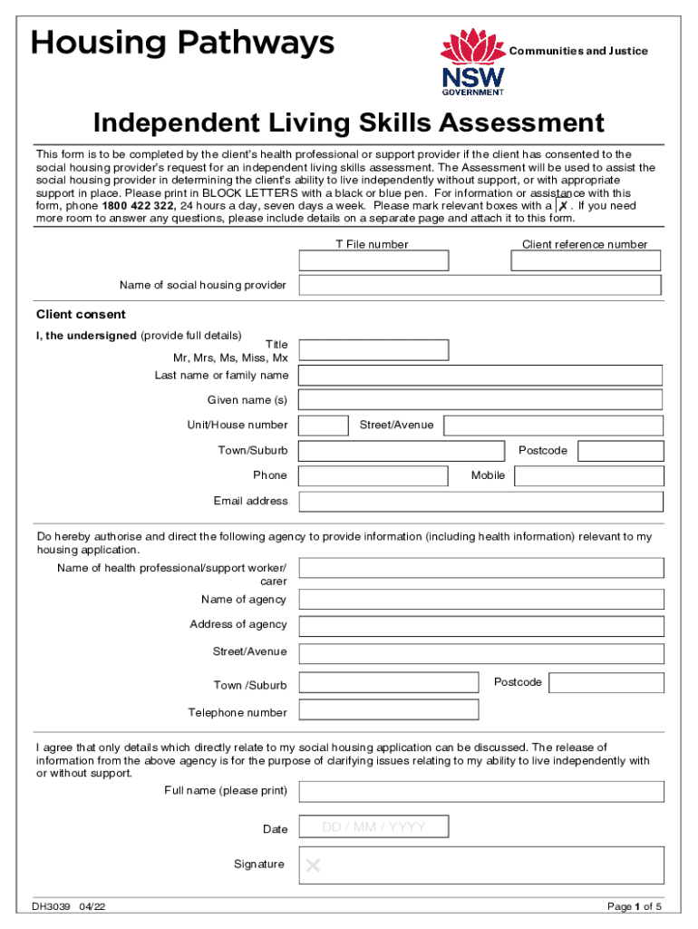 living skills assessment form Preview on Page 1