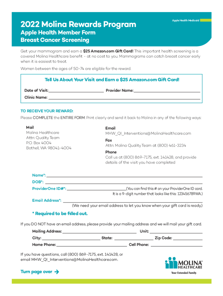 Fillable Online 2022 Molina Rewards Program. Apple Health Member Form