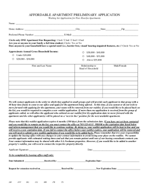 AFFORDABLE APARTMENT PRELIMINARY APPLICATION