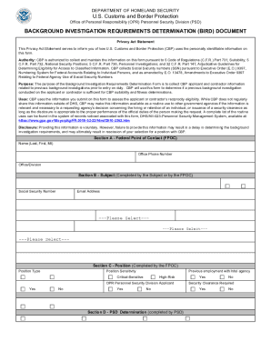 CBP Form 0078. BACKGROUND INVESTIGATION REQUIREMENTS DETERMINATION (BIRD) DOCUMENT.