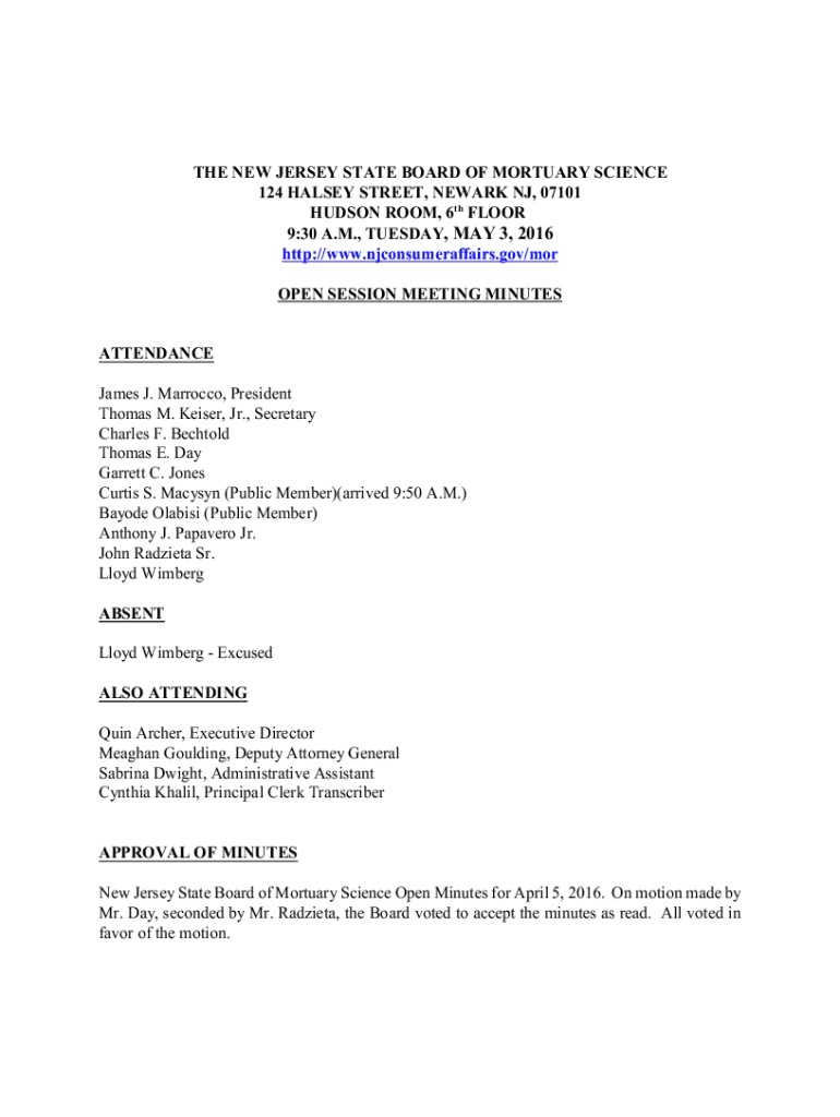 Fillable Online Mortuary Science Pro Board, Newark, NJ 124 Halsey St