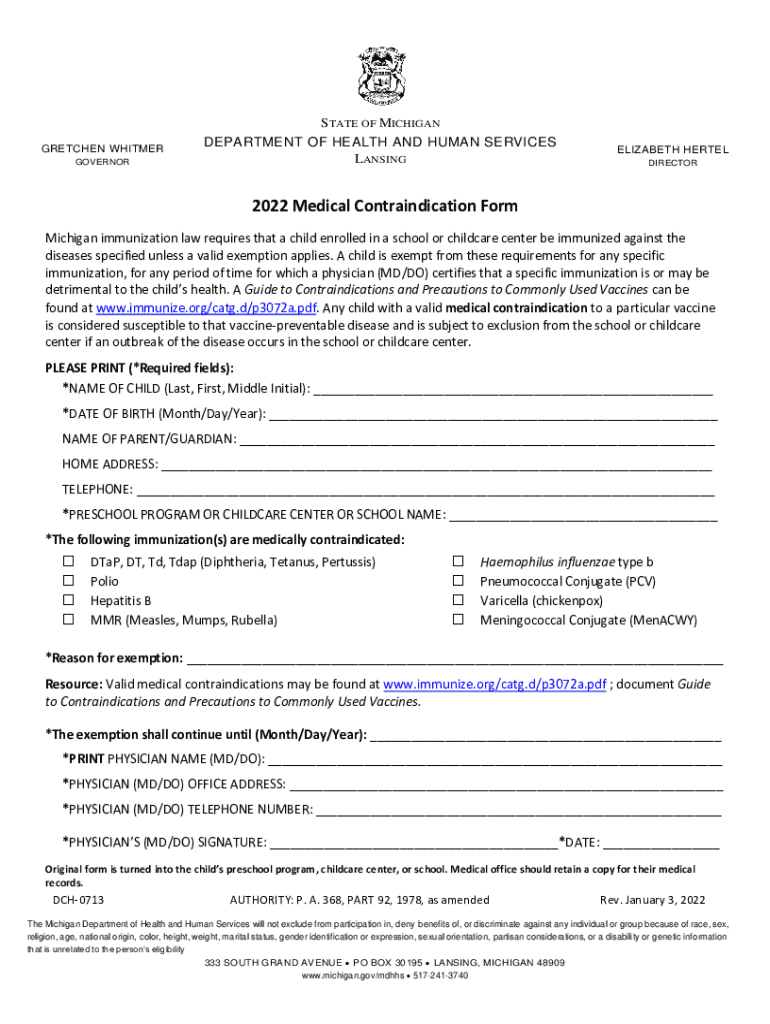 medical contraindication form Preview on Page 1