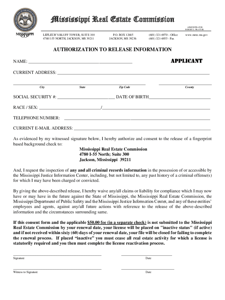 Fillable Online Mississippi Real Estate Commission Contact Us Fax Email Print pdfFiller