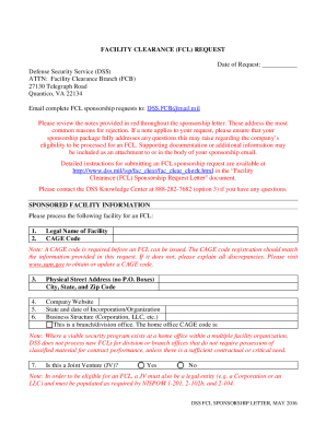 Fillable Online dss Facility Clearance Request - dss Fax ...