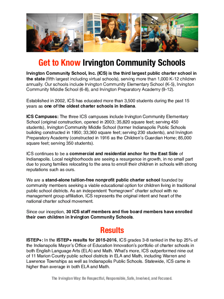 Fillable Online Get to Know Irvington Community Schools Fax Email Print ...