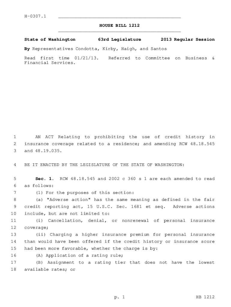 Fillable Online apps leg wa H0307.1 HOUSE BILL 1212 State of Wa Fax