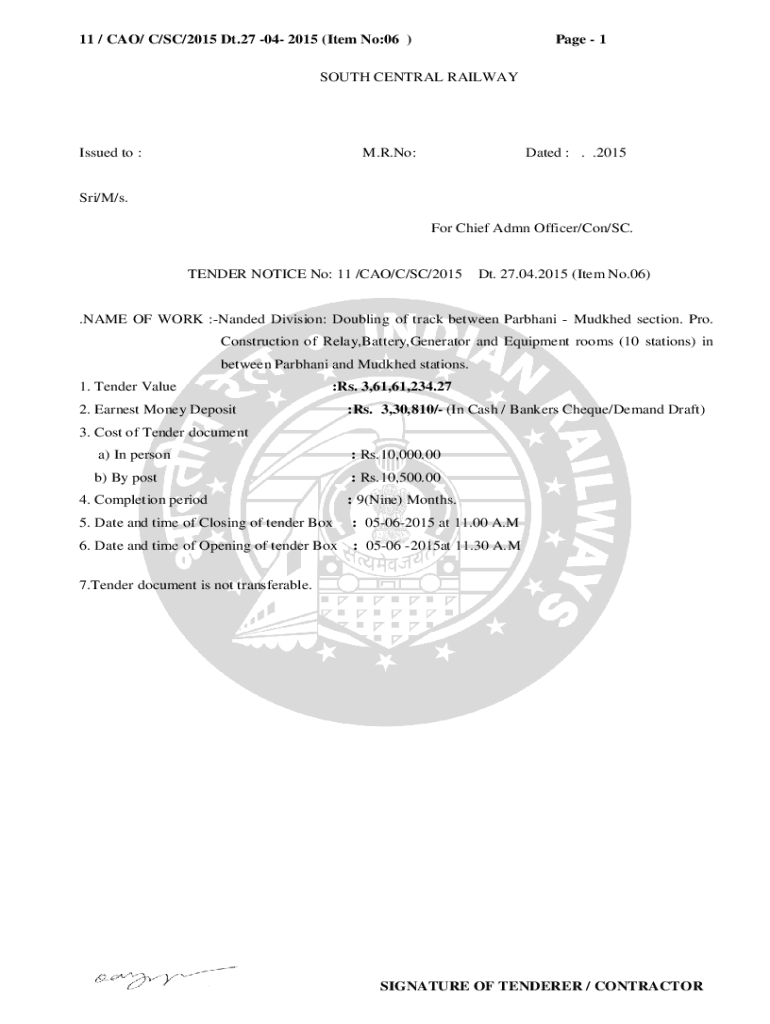 Fillable Online scr.indianrailways.gov.inscrnoticeISSUED TO : M.R.No ...