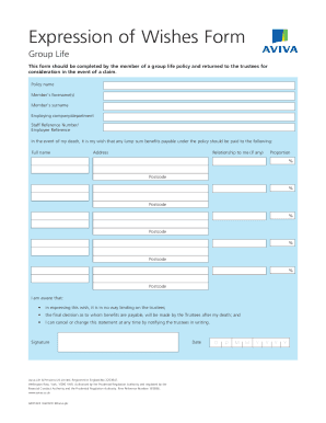 Expression of Wishes Form - AvivaExpressions of wishes fact sheetCurtis BanksExpressions of wishes fact sheetCurtis BanksMost pensions held outside of estate: why expression of