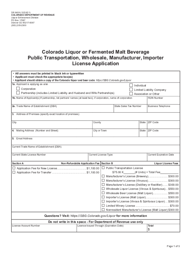 Fillable Online Liquor Forms By NumberDOR SBG ColoradoLiquor Forms By NumberDOR SBG