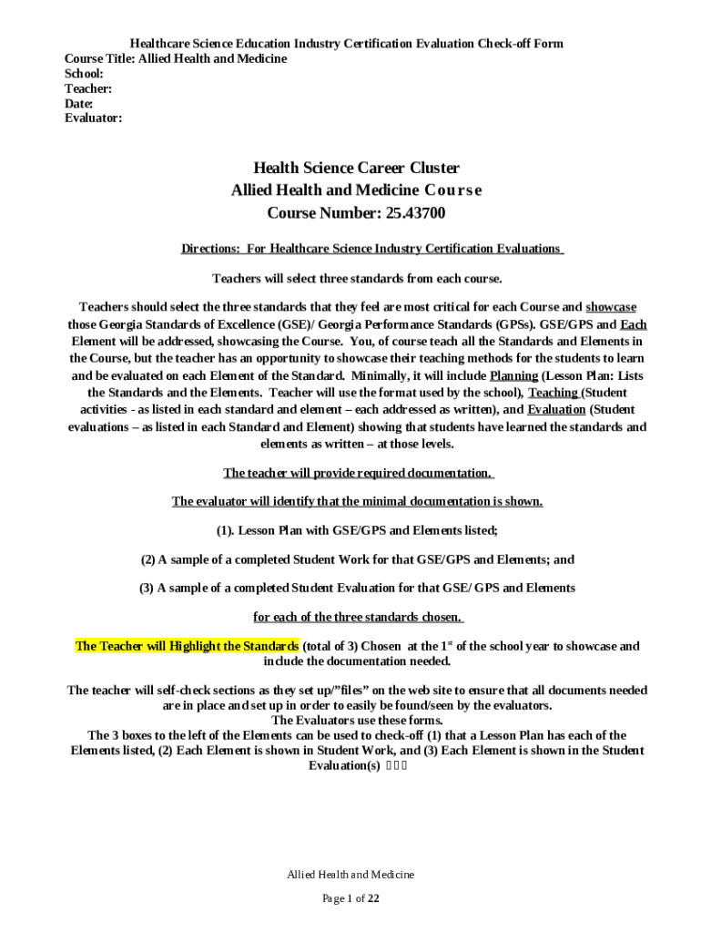 Allied Health & Medicine checkoff Doc Template pdfFiller