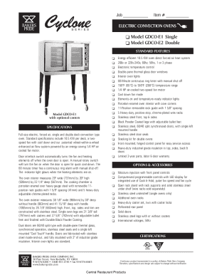 Bakers Pride Cyclone Series Electric Convection Ovens GDCO-E1 GDCO-E2 Spec Sheet. Bakers Pride GDCO-E1 GDCO-E2Cyclone Series Electric Convection Ovens Specs