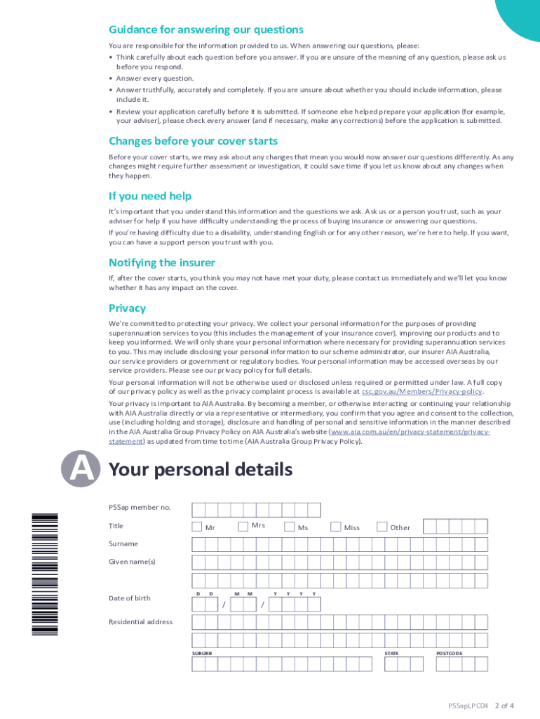 PSSap lifePLUS cover Extension of cover form PSSap lifePLUS cover Extension of cover form Preview on Page 1