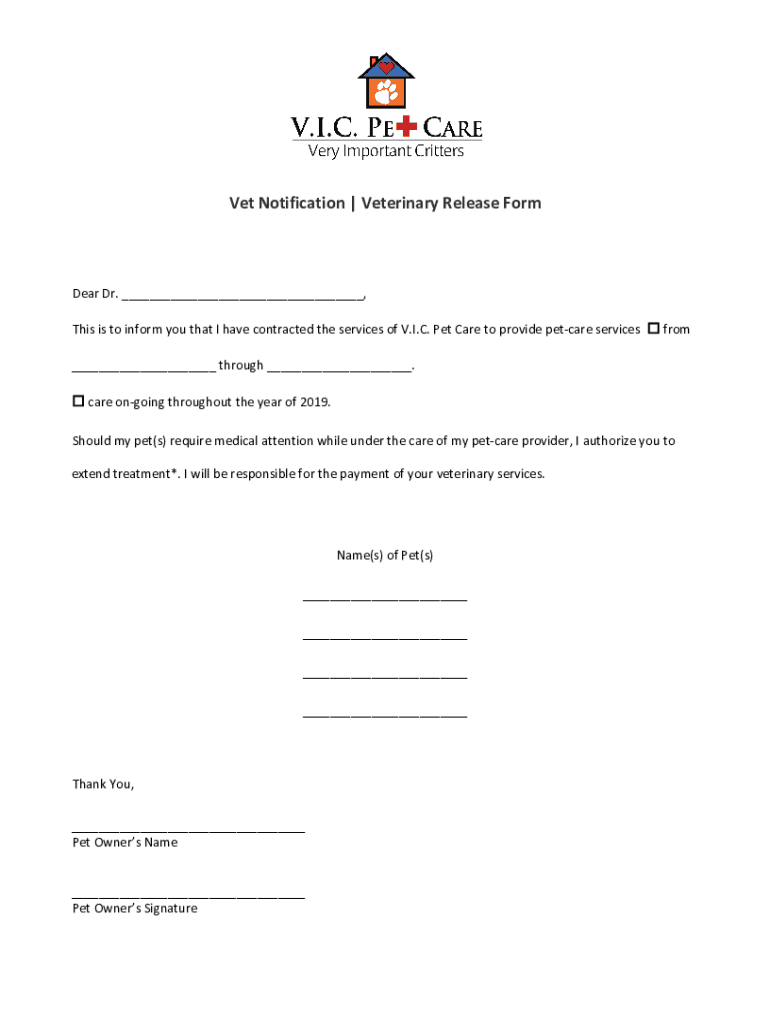 Fillable Online www.free-legal-document.comveterinary-releaseVeterinary ...