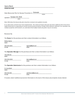 Biosecurity Plan Template for a Farm Biosecurity Plan