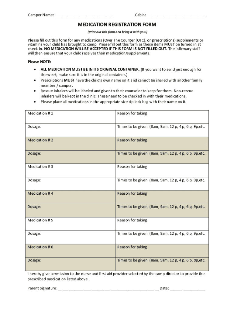 Fillable Online Daycare Printable Forms Prescription Medication