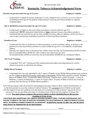 Kentucky Tobacco Acknowledgement Form
